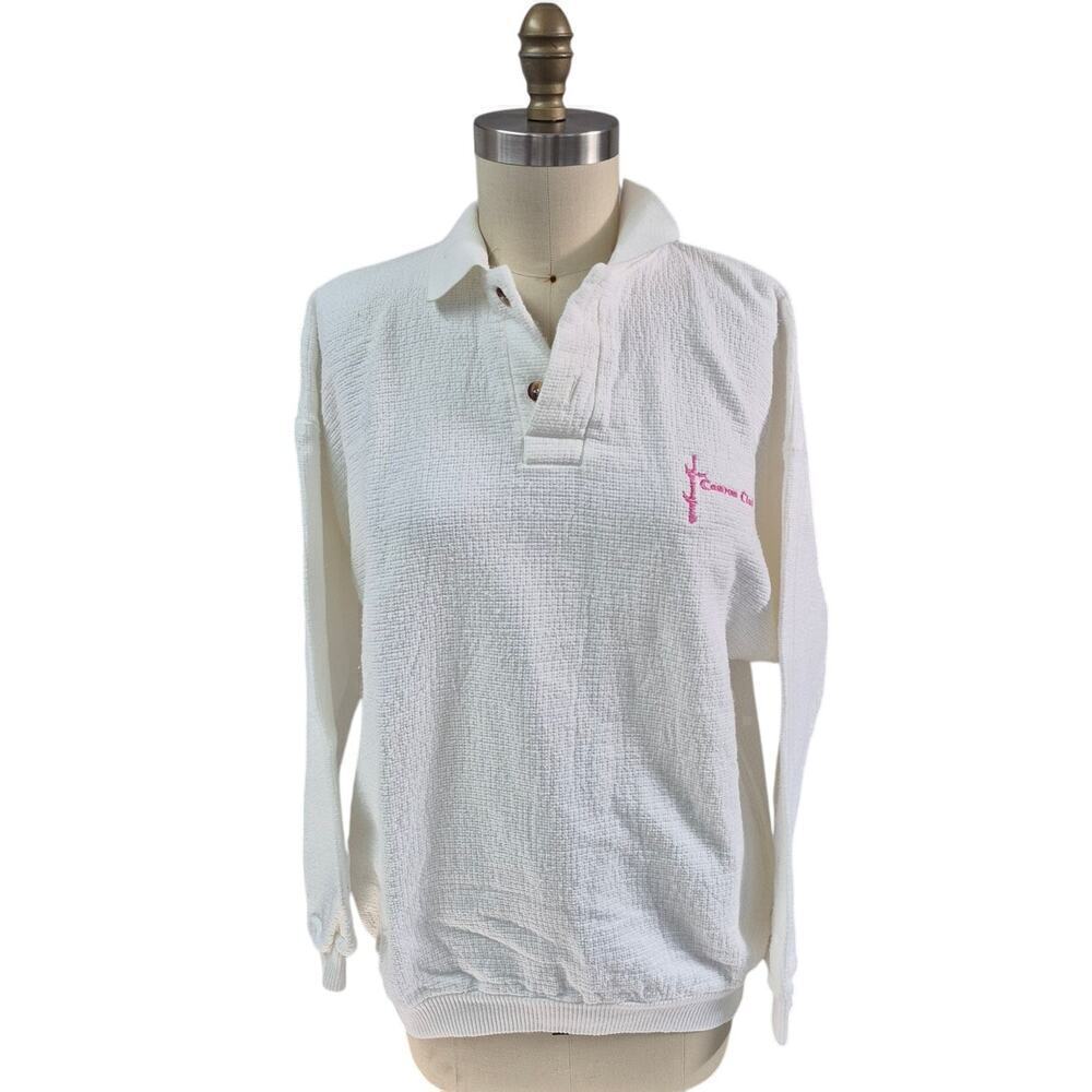 Vtg 80s 90s Sope Creek Canyon Club White 100% Cotton Polo Pullover Women M
